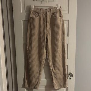 BDG Beige Corduroy Hi Rise Baggy Trousers